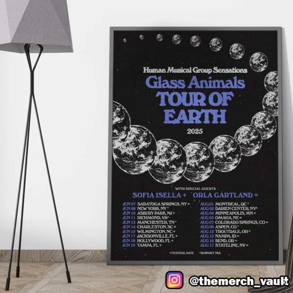 Human Musical Group Sensations Glass Animals Tour Of Earth 2025 With Sofia Isella And Orla Gartland Tour Dates Poster Canvas