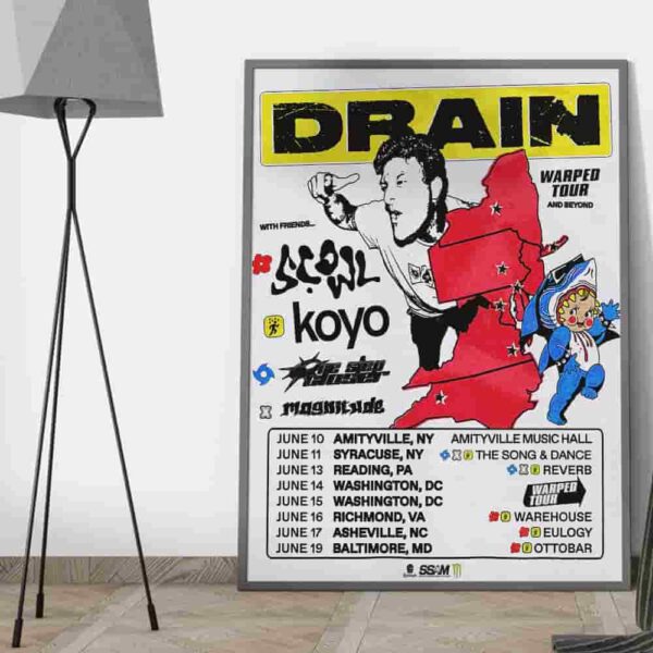 Official Band Merch Drain Warped Tour And Beyond Vol 1 ft Scowl x Koyo x One Step Closer x Magnitude XXX Tour Dates Poster Canvas