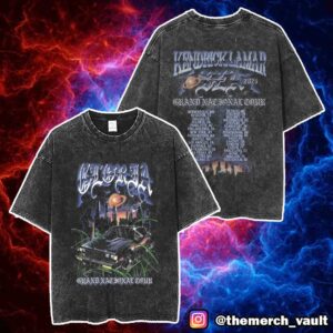 Kendrick Lamar x SZA Grand National Tour 2025 Gloria Skyline Version With Tour Cities Print On Back Unisex Washed T-Shirt
