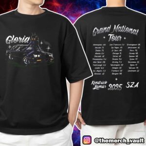 Kendrick Lamar x SZA Grand National Tour 2025 Gloria Version With Tour Cities Print On Back Unisex T-Shirt Merchandise