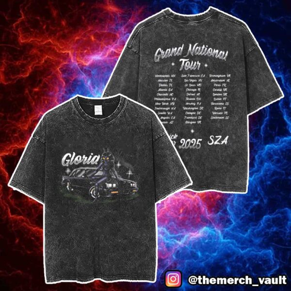 Kendrick Lamar x SZA Grand National Tour 2025 Gloria Version With Tour Cities Print On Back Unisex Washed T-Shirt